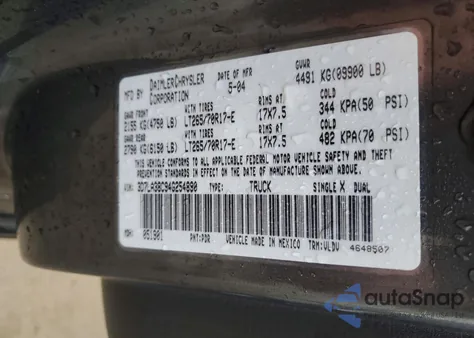 2004 Dodge Ram 3500 St z USA, uszkodzony, nr VIN 3D7LA38C94G254890